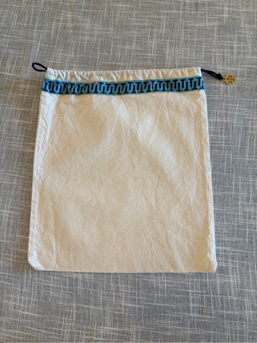 Tory Burch Cotton Drawstring Dust Bag Storage Pouch Gold Logo Charm Large
